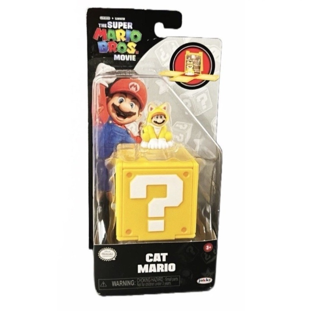 Nintendo Mario Bros Movie Mini Cat Mario 1.25" Figure W/ Question Block NIB